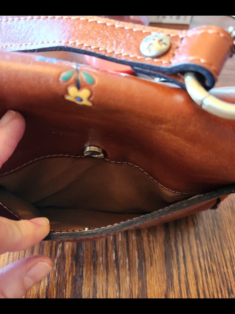 Patricia Nash Brown Floral Embossed Leather Crossbody Bag Anniversary Edition - Picture 6 of 15